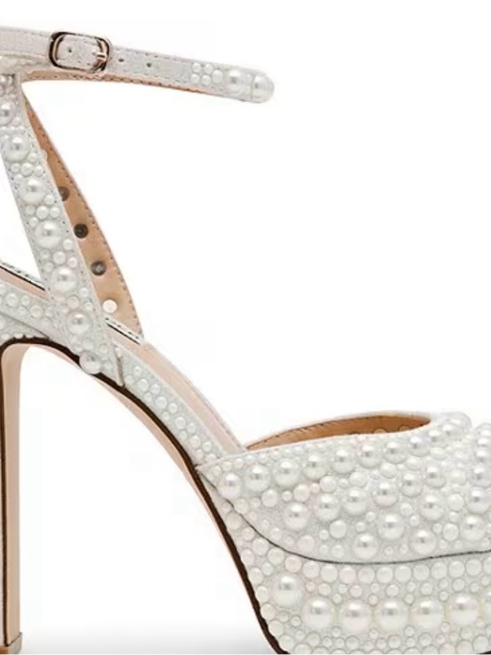 Steve Madden Womens Bridal Pearl Embellished Ankle Strap Block Heel Platform - Picture 3 of 7
